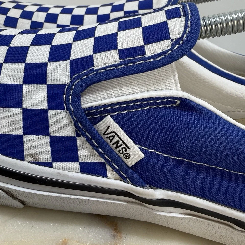 Vans Classic Unisex Jrs 6.5/Women's 8 White Blue Checkerboard Slip-On Sk8 Shoes